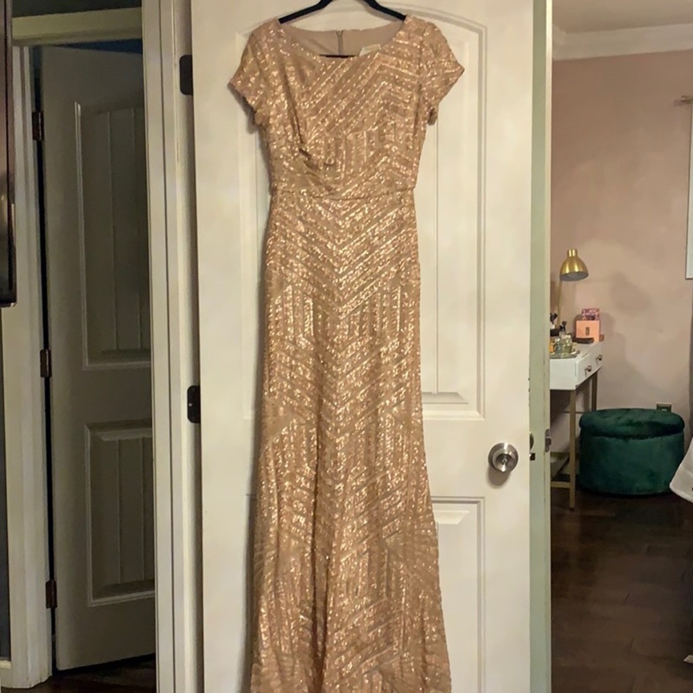 Sequined gold colored maxi dress